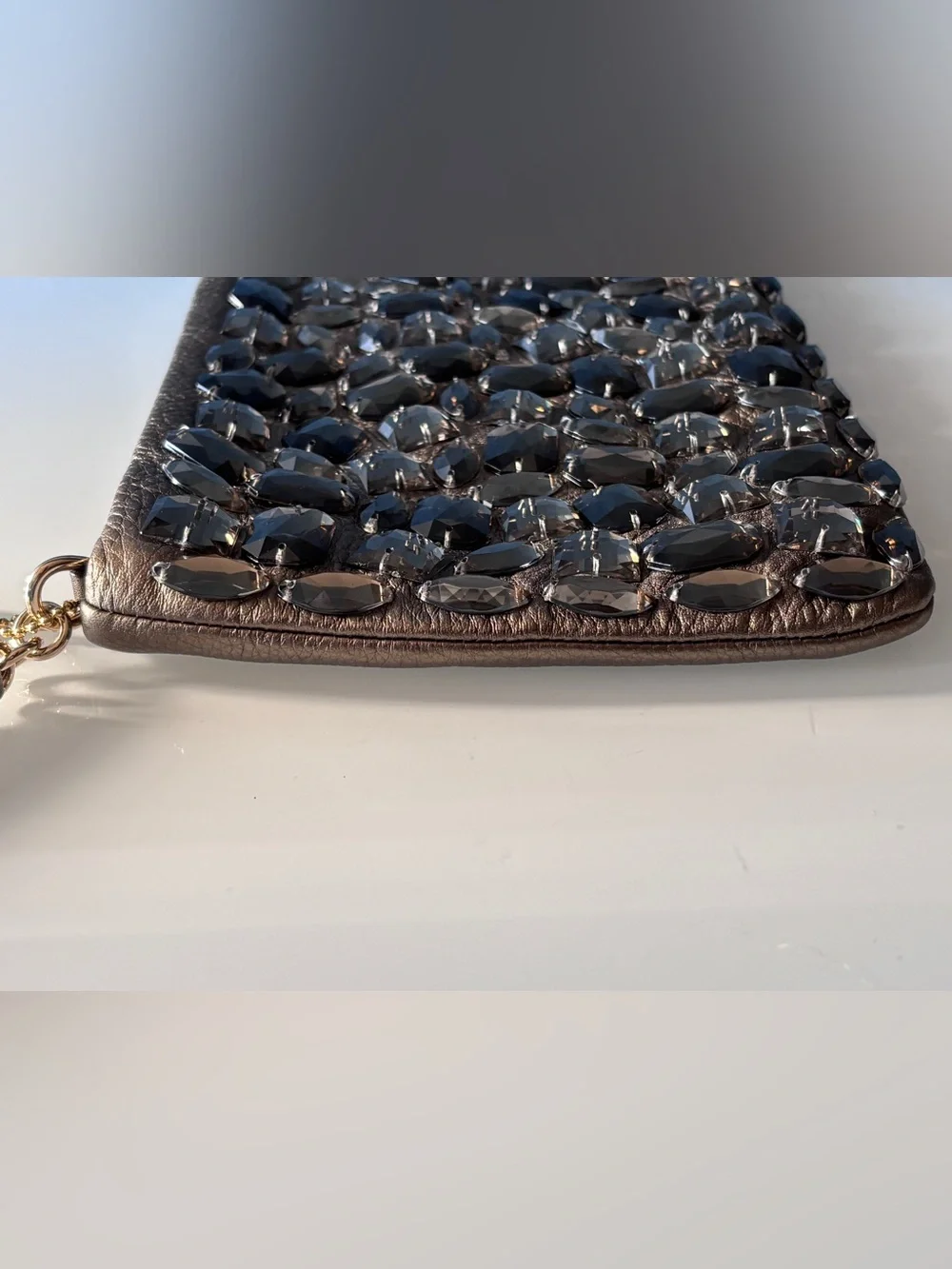 Coach Madison Jeweled Crystal Zip Clutch Wristlet Brown Bronze 26485
